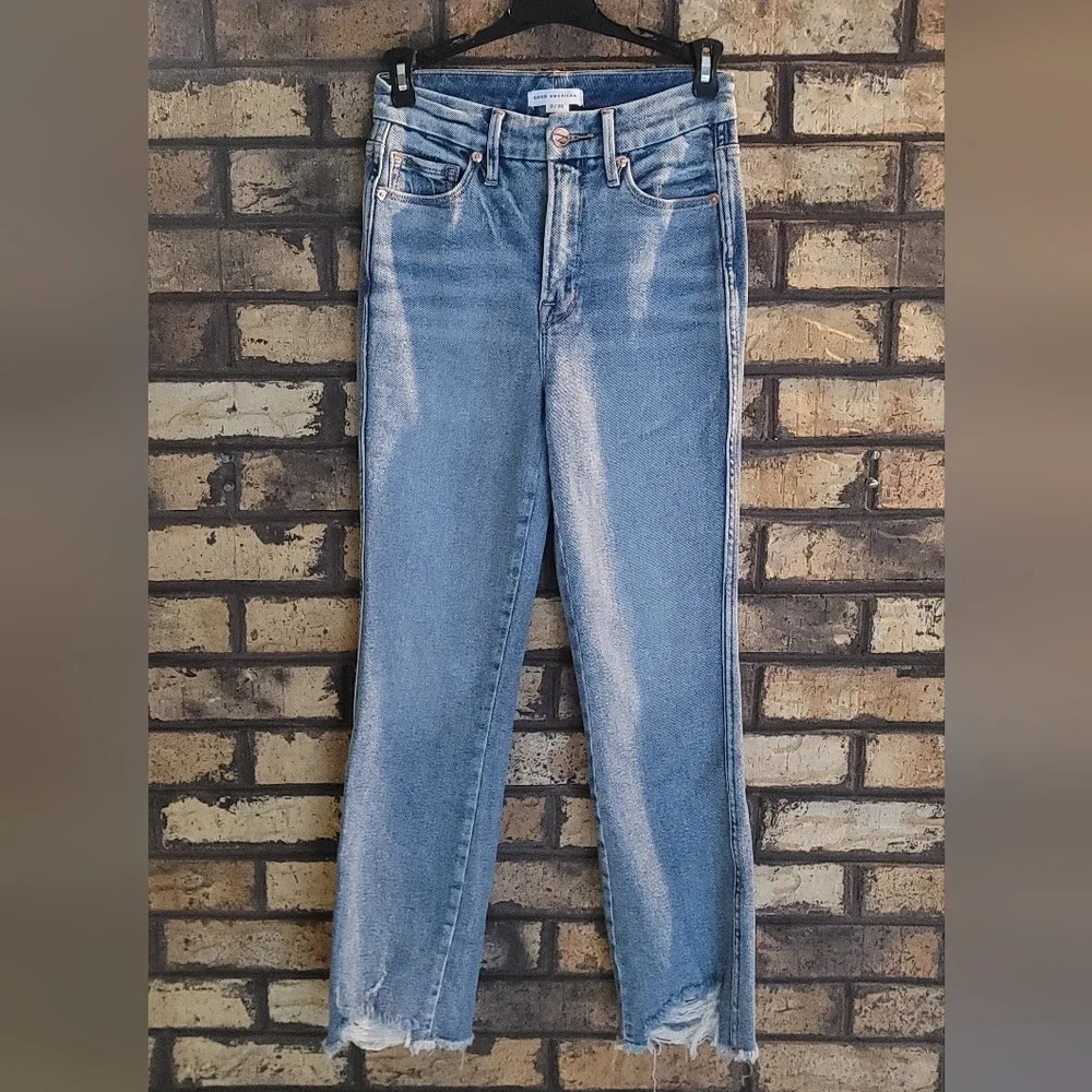 Good American Good Curve fray hem distressed jeans